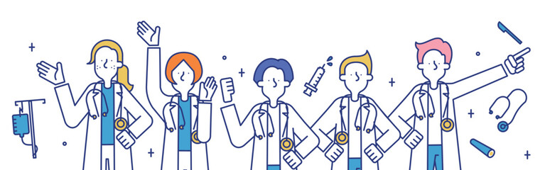 医療系の職業に就く男性と女性のイラスト