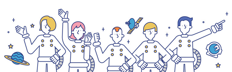宇宙飛行士の職業に就く男性と女性のイラスト