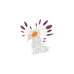 Secretarybird african bird head flat vector illustration isolated on white.