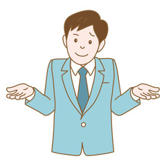 肩をすくめるお手上げスーツ男性