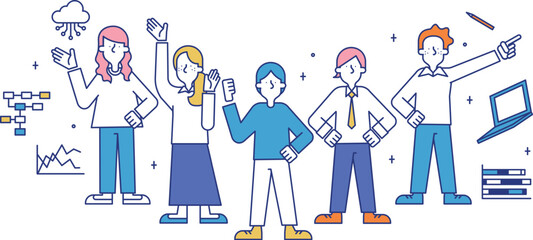 データサイエンティストの職業に就く男性と女性のイラスト