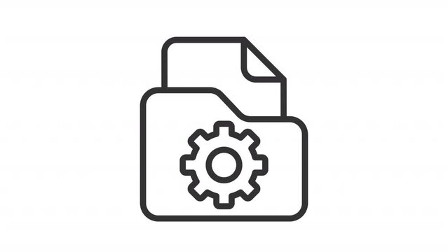 File management icon animation. Animated line file folder with spinning gear. Operating system. Computer network. Loop HD video with alpha channel, transparent background. Outline motion graphic