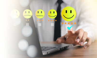 Customer or User give rating to service experiences review satisfaction feedback survey on online...