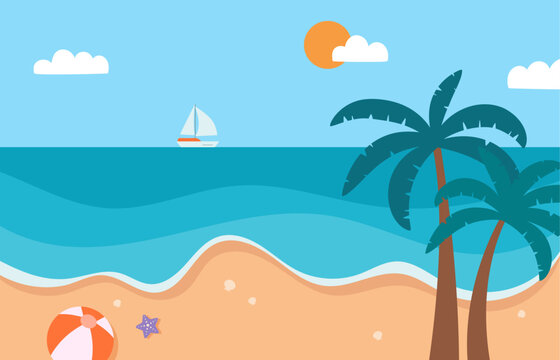Summer beach background with coconut tree illustration