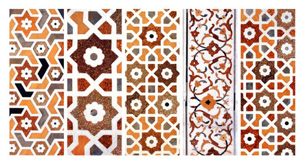 Set of vertical or horizontal banners with mosaic of amber, cornelian, jasper, lapis lazuli, onyx,...