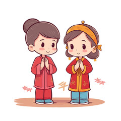 a couple of praying boy and girl with traditional chinese clothes style 4