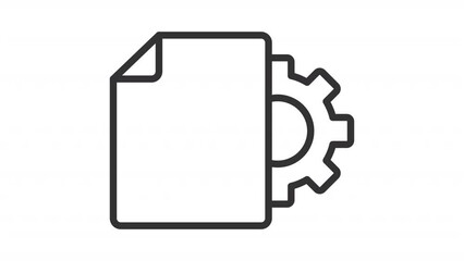 Animated document settings line icon. Document file with spinning gear animation. Setting cogwheel. Operating system. Loop HD video with alpha channel, transparent background. Outline motion graphic