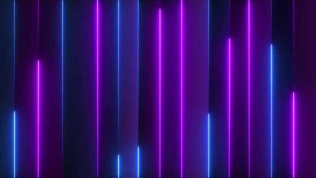 abstract neon light technology background with vertical laser lines moving up. Seamless loop