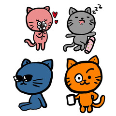  4 minimalist cat cartoons in various actions.png