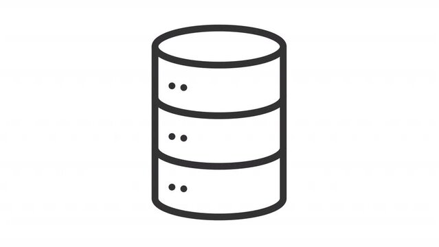 Animated server database line icon. Data management animation. Cloud storage. Computer hardware. Big data. Loop HD video with alpha channel, transparent background. Outline motion graphic