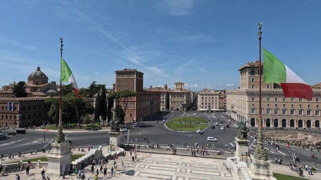 View of piazza Venezia in Rome, one of the most monumental squares of the Italian capital.