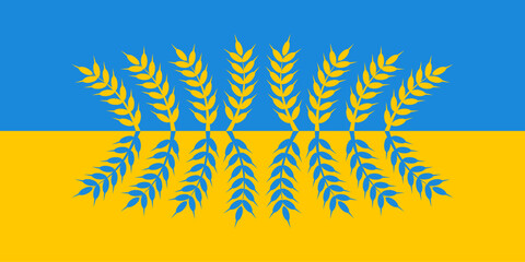 Beautiful Ukrainian flag with wheat vector illustration.
