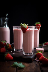 Generative AI. Strawberry milkshake with reusable straw. High quality illustration