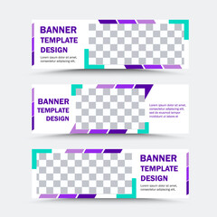 Vector banner template design with colored fragments frame and white background