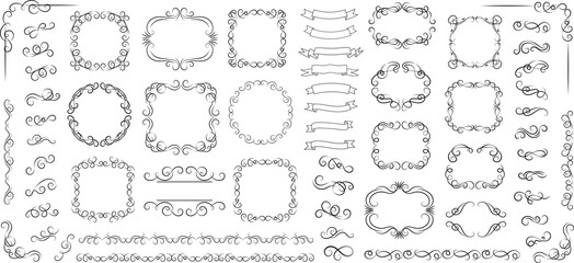 Calligraphic design elements . Decorative swirls or scrolls, vintage frames , flourishes, labels and dividers.