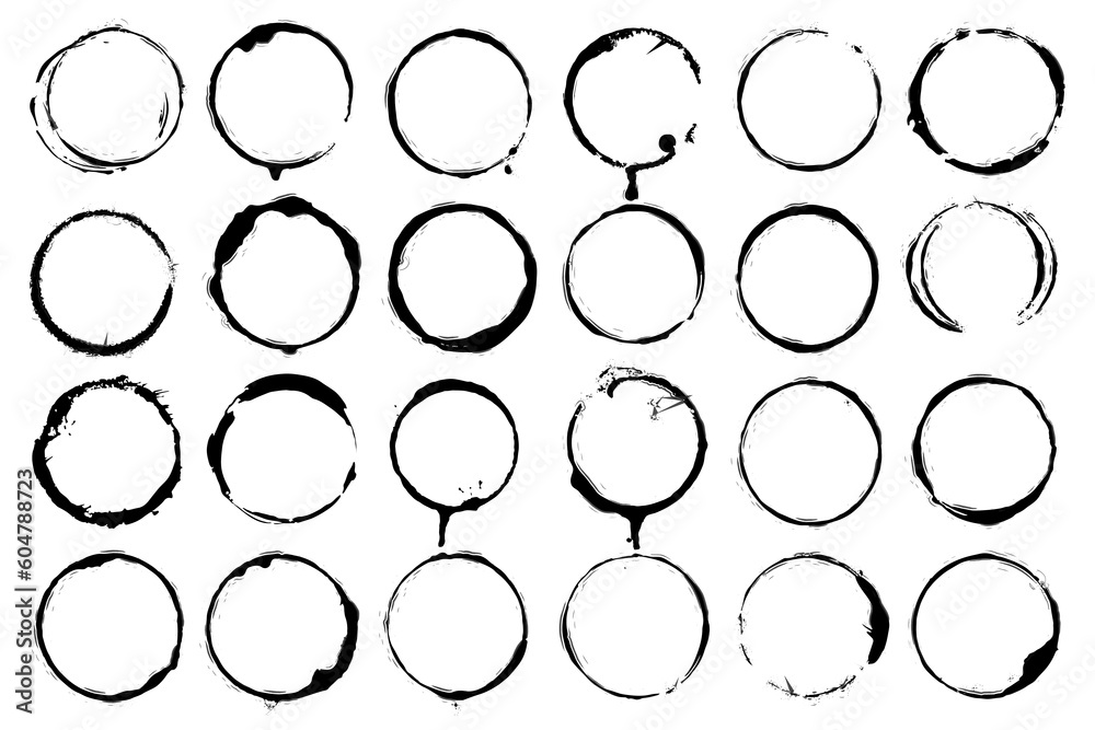 Poster grunge circle frames set black brush stroke rounds sketch scribble circular elements