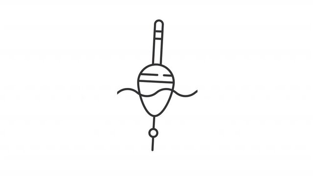 Fish bite icon animation. Animated line bobber floating. Water wave. Fishing rod. Sport equipment. Summer season. Loop HD video with alpha channel, transparent background. Outline motion graphic