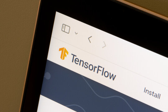 Portland, OR, USA - May 21, 2023: Website homepage of TensorFlow, an end-to-end open source machine learning platform developed and maintained by Google, is seen on a laptop computer.
