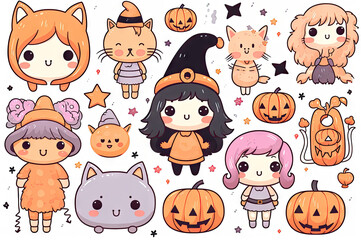 Halloween kawaii witches created with Generative AI technology