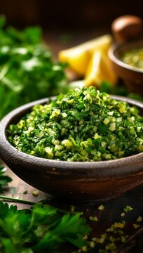Fresh italian gremolata in a bowl over green tile generative ai variation 3