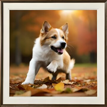 Beautiful dog surrounded by picture frame, radiating adorable love and joyful family bond., genrative AI 