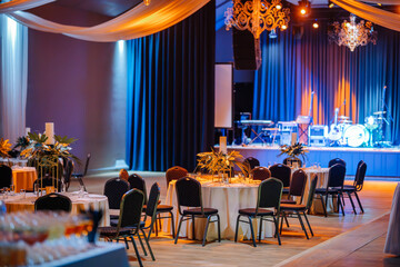 big empty modern meeting, seminar, conference room in hall (round table)