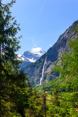 Fototapeta na wymiar View of Lauterbrunnen Valley in Bernese Oberland, Switzerland. Switzerland nature and travel. Alpine scenery