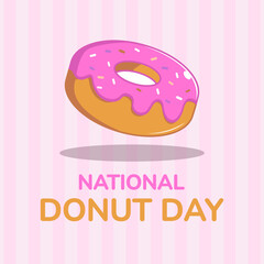 National donut day vector illustration for poster, banner, social media post and advertisement card with assorted delicious donuts