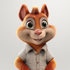 3D cartoon squirrel portrait wearing clothes, standing in front, generative ai