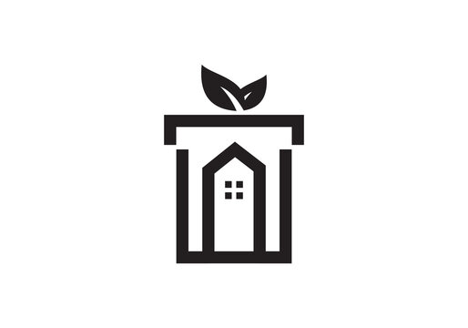 trash can and house logo design. for organic waste disposal vector illustration
