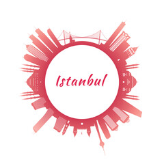 Istanbul skyline with colorful buildings. Circular style. Stock vector illustration.