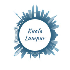 Kuala Lumpur skyline with colorful buildings. Circular style. Stock vector illustration.