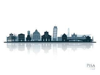 Pisa skyline silhouette with reflection. Landscape Pisa, Italy. Vector illustration.