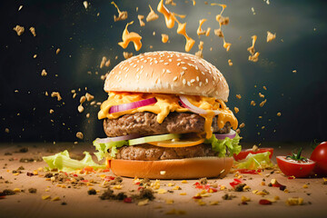 Fototapeta na wymiar Tasty burger, generative ai.