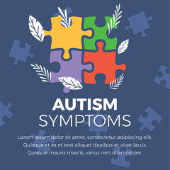 Autism symptoms informational poster template, flat vector illustration.