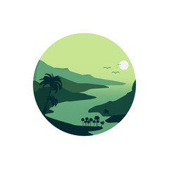 mountain nature landscape round sticker vector with green color concept 4000x4000