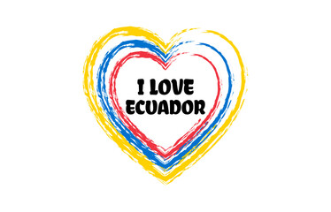 I love Ecuador heart brush style logo with national flag colors. Patriotic vector illustration icon. Template for poster, card, banner, background, personal journals, travel diary or social media.