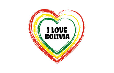 I love Bolivia heart brush style logo with national flag colors. Patriotic vector illustration icon. Template for poster, card, banner, background, personal journals, travel diary or social media.