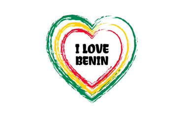 I love Benin heart brush style logo with national flag colors. Patriotic vector illustration icon. Template for poster, card, banner, background, personal journals, travel diary or social media.