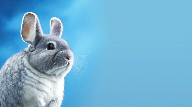 Head of Chinchilla looking lateral with copy space for advertisement. Space background for banner text. Generative AI