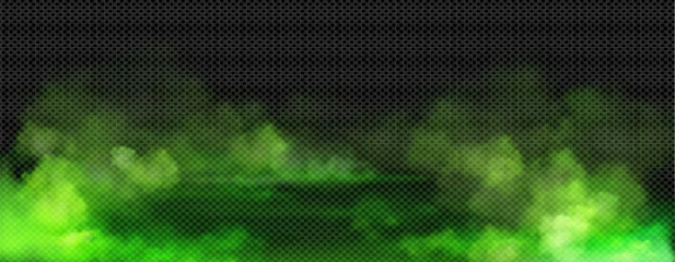 Foto op Canvas Realistic green gas clouds on transparent background. Vector illustration of toxic fog, evil magic mist, poisonous evaporation, color powder, stinky odor waves, mysterious Halloween glow, dirty fume © klyaksun