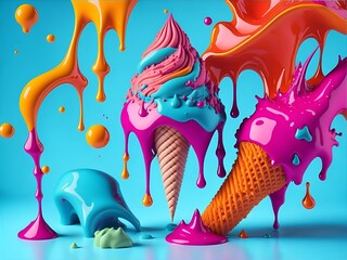 Obraz premium Colorful 3d liquid posters with abstract shapes splash