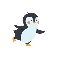 Little penguin character with happy smile, flat vector illustration isolated.