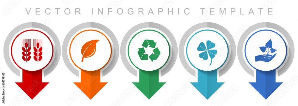 Poster agriculture icon set, miscellaneous pointer icons such as wheat, leaf, recycling, clover and seedlin