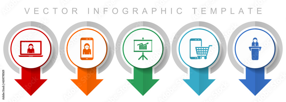 Poster Online store icon set, miscellaneous pointer icons such as customer service, seminar, cart and learning for webdesign and mobile applications, modern design infographic vector template