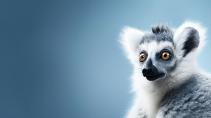 Obraz premium Head of furry Lemur looking lateral with copy space for advertisement. Space background for banner text. Generative AI