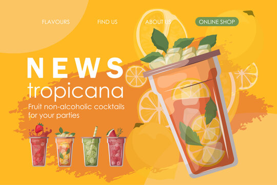 Coctail website, landing page, web interface, summer coctail