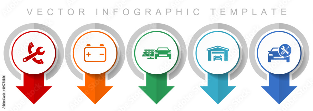 Poster car serivce icon set, miscellaneous pointer icons such as tools, workshop, battery and renewable ene