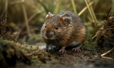 photo of meadow vole in its natural habitat. Generative AI
