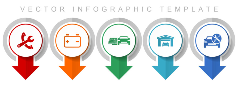 Car serivce icon set, miscellaneous pointer icons such as tools, workshop, battery and renewable energy for webdesign and mobile applications, modern design infographic vector template
